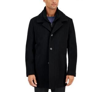 Calvin Klein Coleman Overcoat Mens 48R Black Wool Zip Bib Button Coat EUC